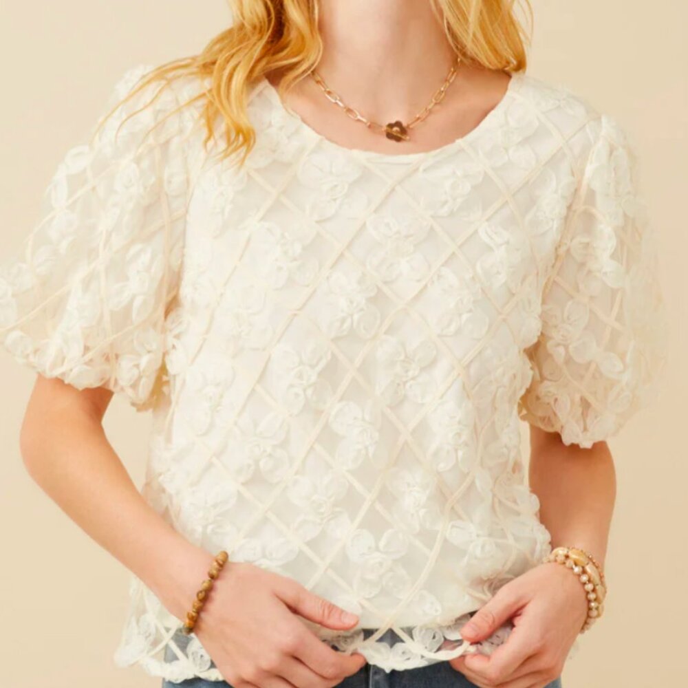 NWT - Floral Applique Round Neck Top